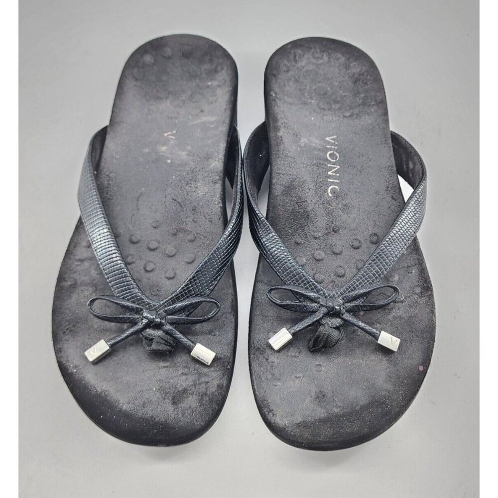 Vionic Women's Bella Slip On Flip Flop Thong Sandals Bow Black Size 10.5